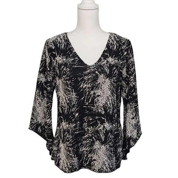Brittany Black Starburst Pattern 3/4 Sleeve Blouse L - Picture 1 of 6